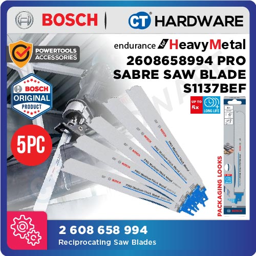 Bosch PRO 2608658994 S1137BEF Medium-Thick Metal Precise Reciprocating Saw Blade 1.1 x 25 x 225mm (5pcs)