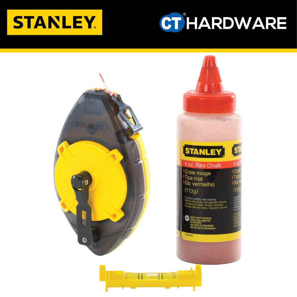 STANLEY 47-465 POWERWINDER WITH RED CHALK AND LINE LEVEL 30M / 100FT