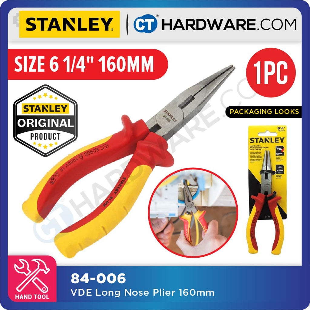 STANLEY 84006 / 84007 VDE LONG NOSE PLIERS 6" / 8"