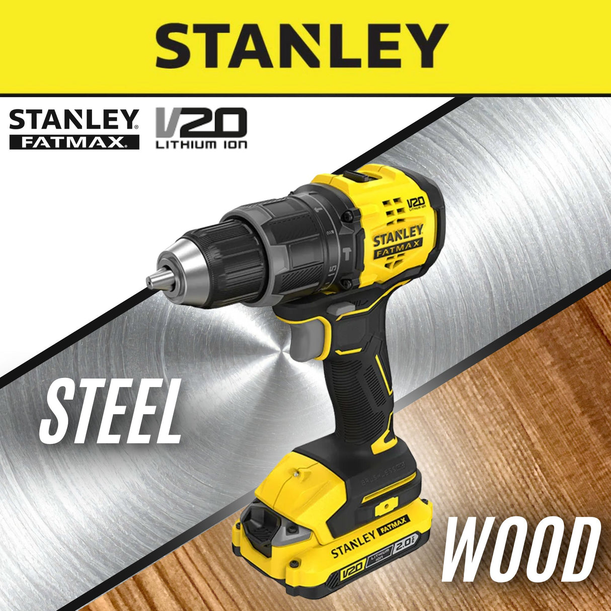 Stanley SBD716D2T 20V Cordless Brushless Hammer Drill C/W 2PCS Battery & 1 Charger (SBD715D2K)
