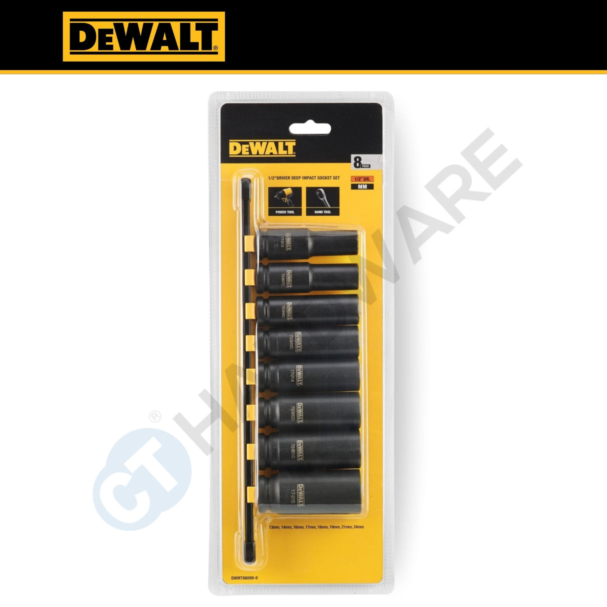 DEWALT DWMT86090-0 1/2" Drive Deep Impact Socket Set | 8-Piece Metric 6-Point Impact Socket Set