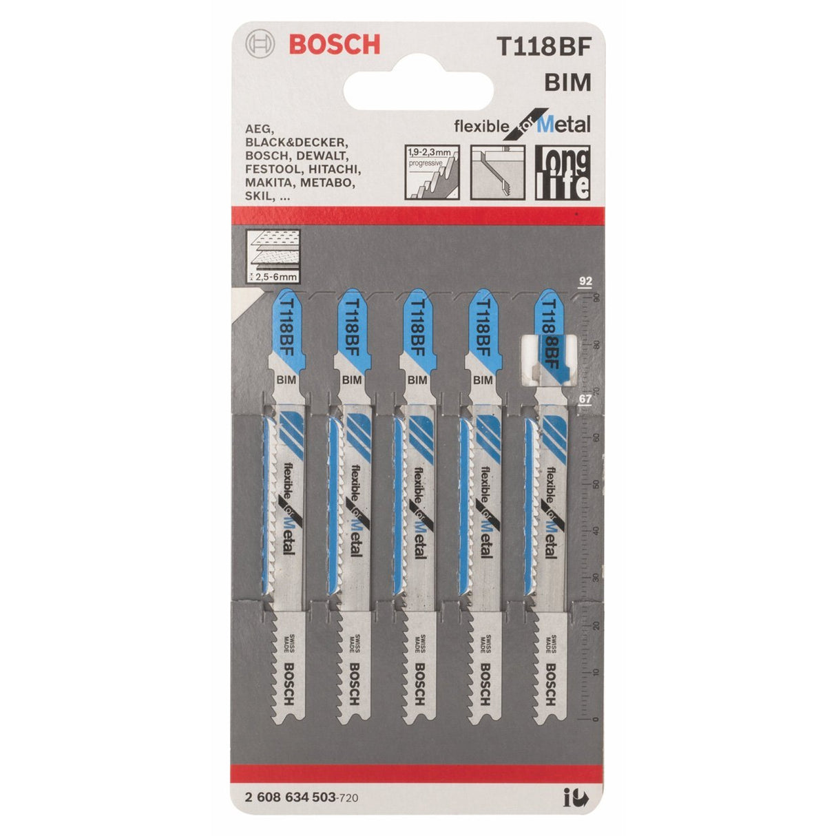 Bosch T118BF Bi-Metal Jigsaw Blade (Pack of 5) 2608634503