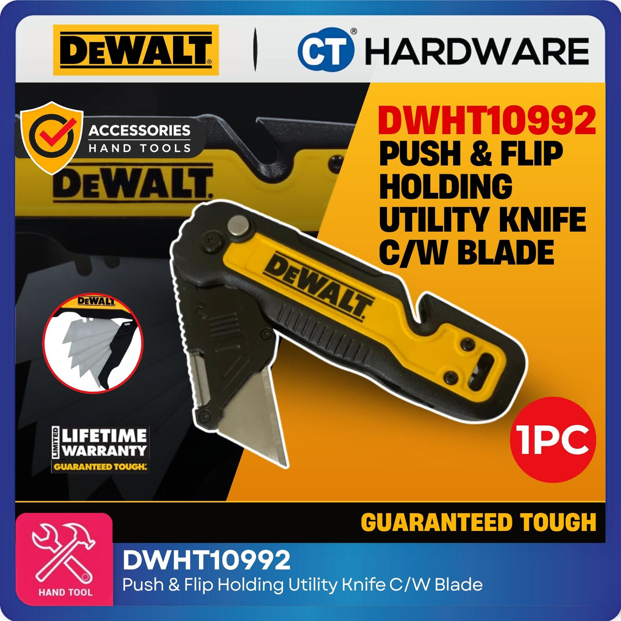 DEWALT Push & Flip Folding Utility Knife with Blade Storage | DWHT10992 | One-Hand Opening Utility Knife