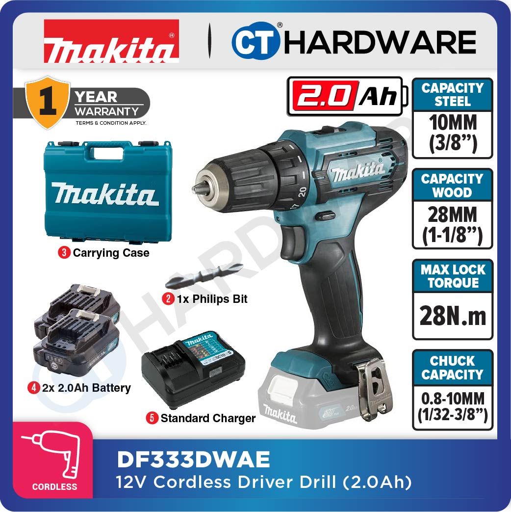 Makita DF333DSME/ DWAE/ DWYE/ DZ CXT 12Vmax Cordless Driver Drill 10mm 28NM (Body Only | 2-Battery)