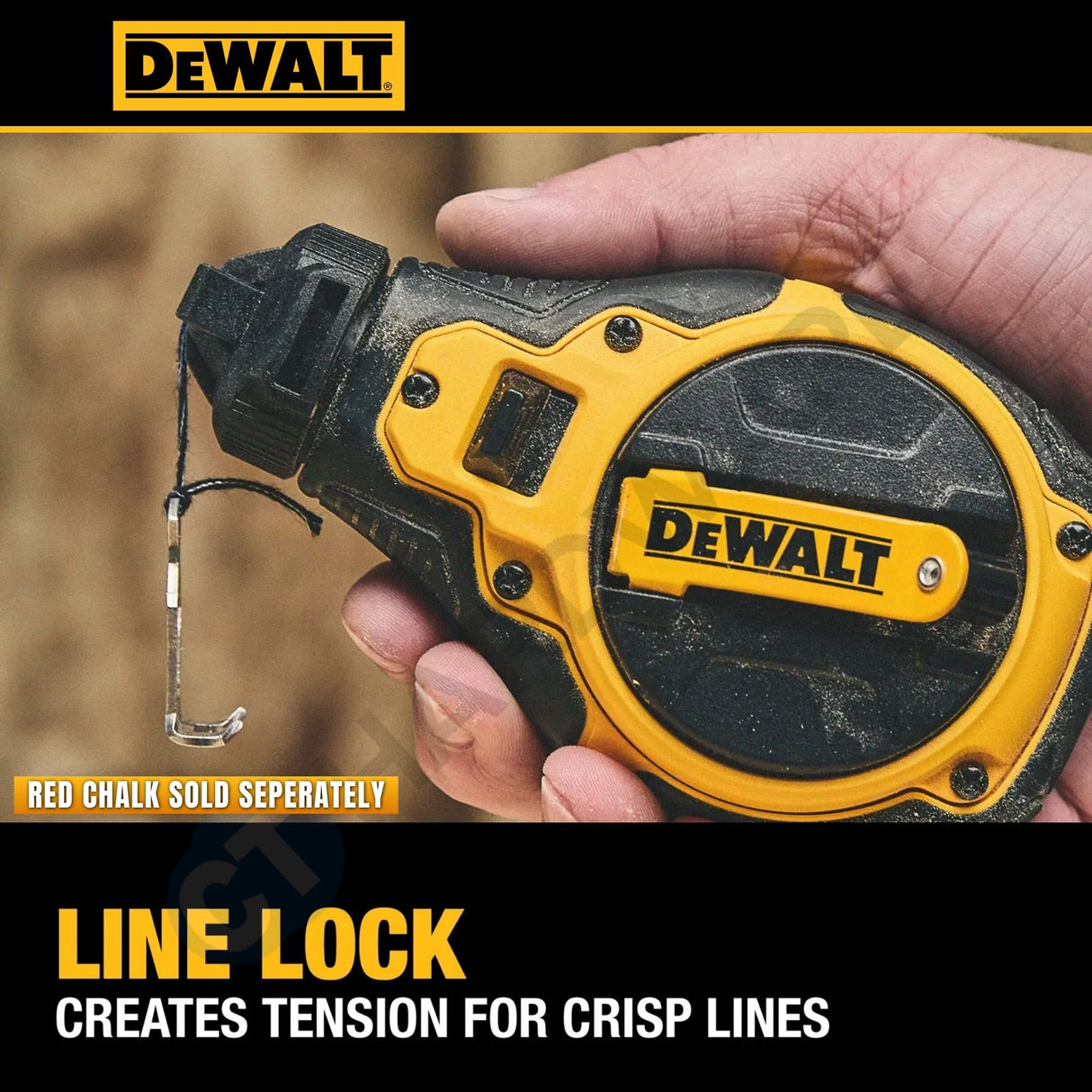 DEWALT DWHT48333RC Bi-Material Chalk Reel Kit with Red Chalk | 4:1 Fast Rewind Chalk Line Reel