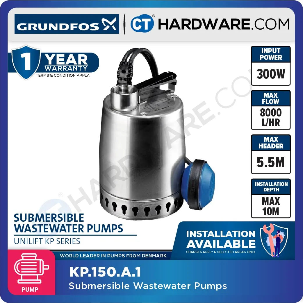 Grundfos UNILIFT KP.150 Stainless Steel Submersible Drainage Pump 0.15kW