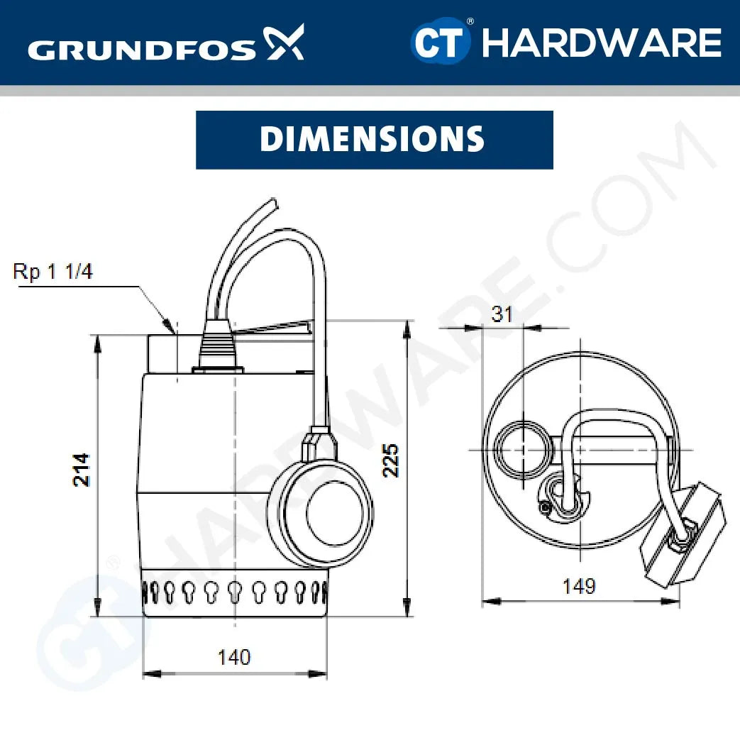 Grundfos UNILIFT KP.150 Stainless Steel Submersible Drainage Pump 0.15kW