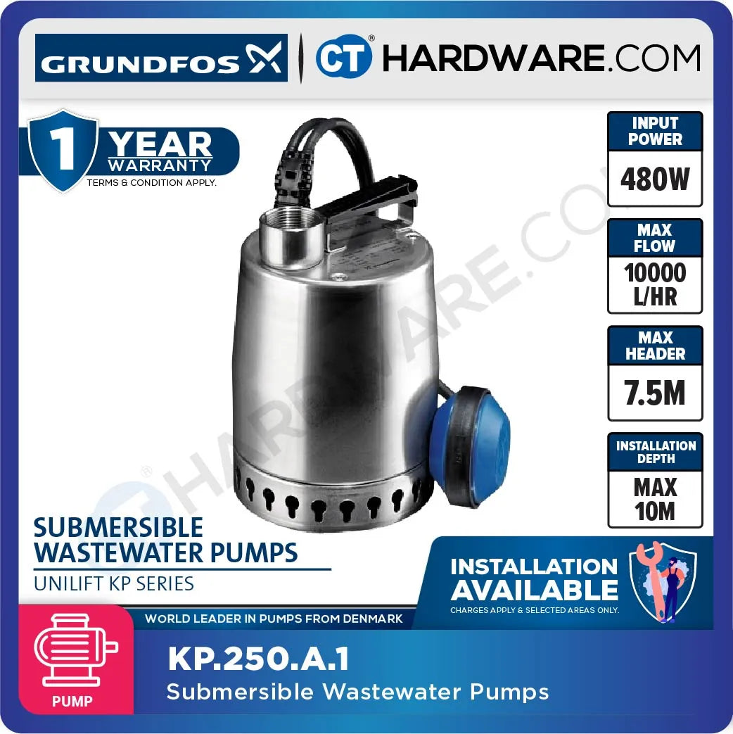 Grundfos UNILIFT KP.250 Stainless Steel Submersible Drainage Pump 0.25kW