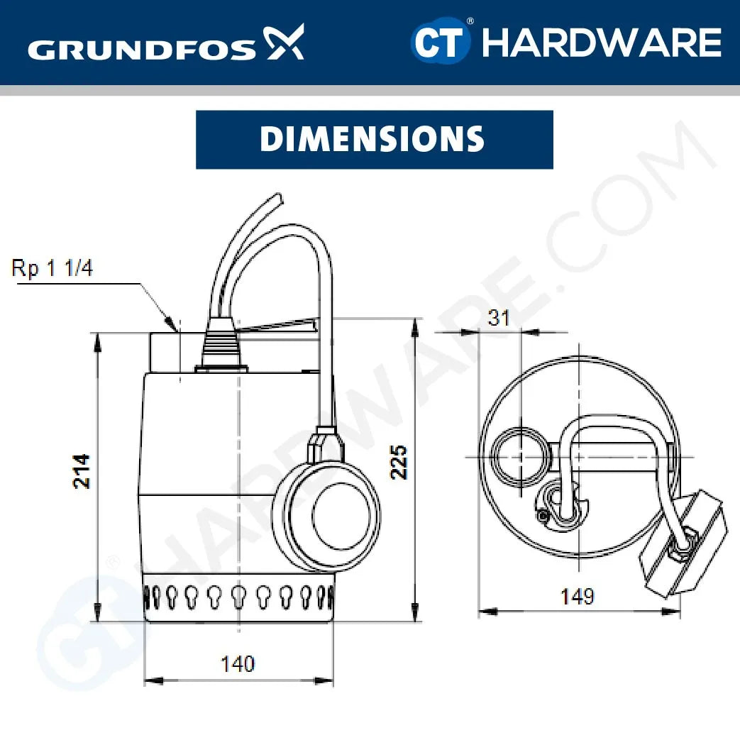 Grundfos UNILIFT KP.250 Stainless Steel Submersible Drainage Pump 0.25kW