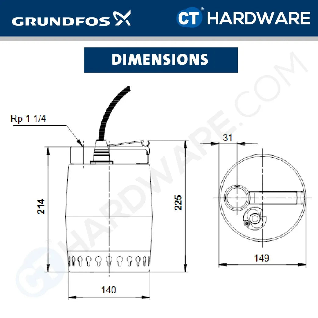 Grundfos UNILIFT KP.250 Stainless Steel Submersible Drainage Pump 0.25kW