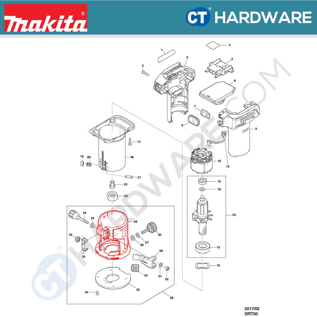 Makita 142403-3 Trimmer Base Complete For RT0700C / DRT50