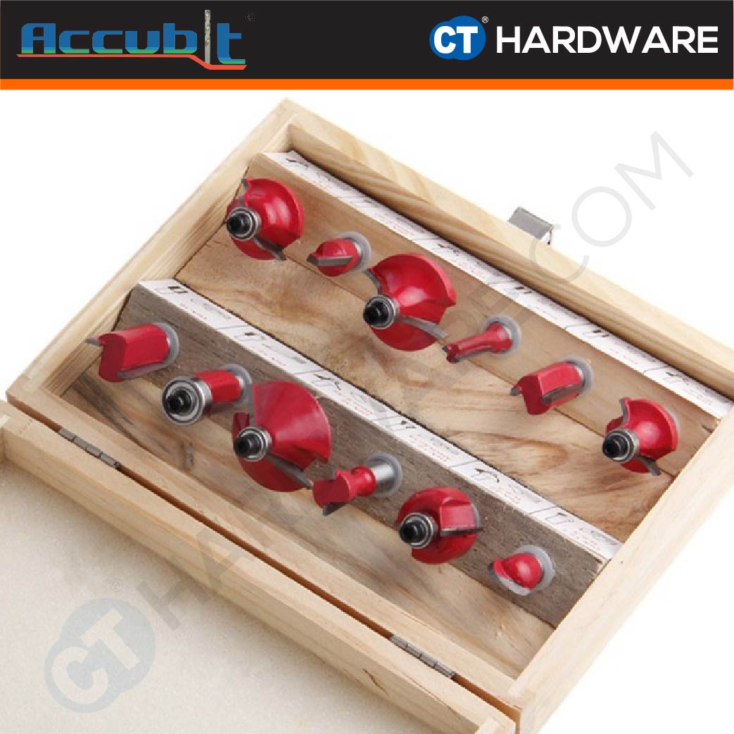 Accubit 146270635 Router Bit Set 12pcs 6.35mm (1/4")