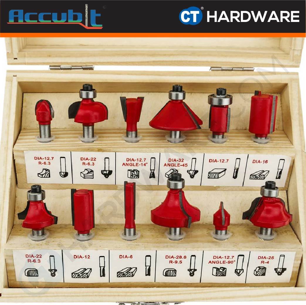 Accubit 146270635 Router Bit Set 12pcs 6.35mm (1/4")