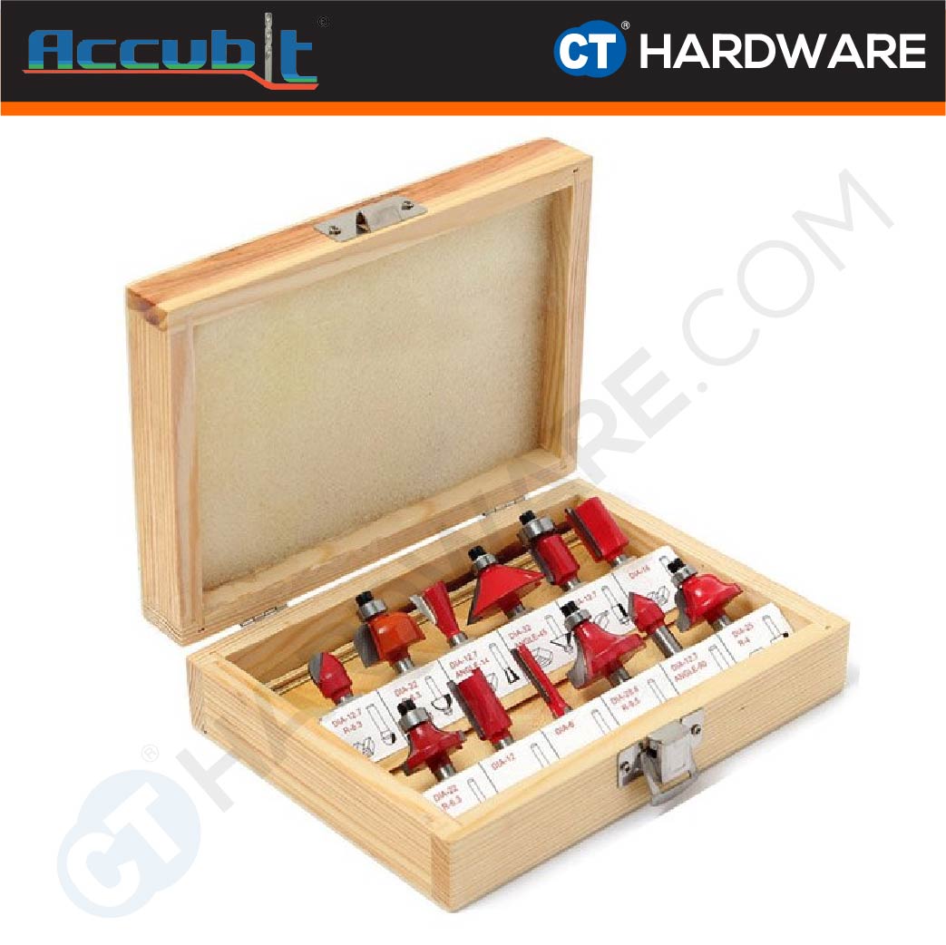 Accubit 146270635 Router Bit Set 12pcs 6.35mm (1/4")
