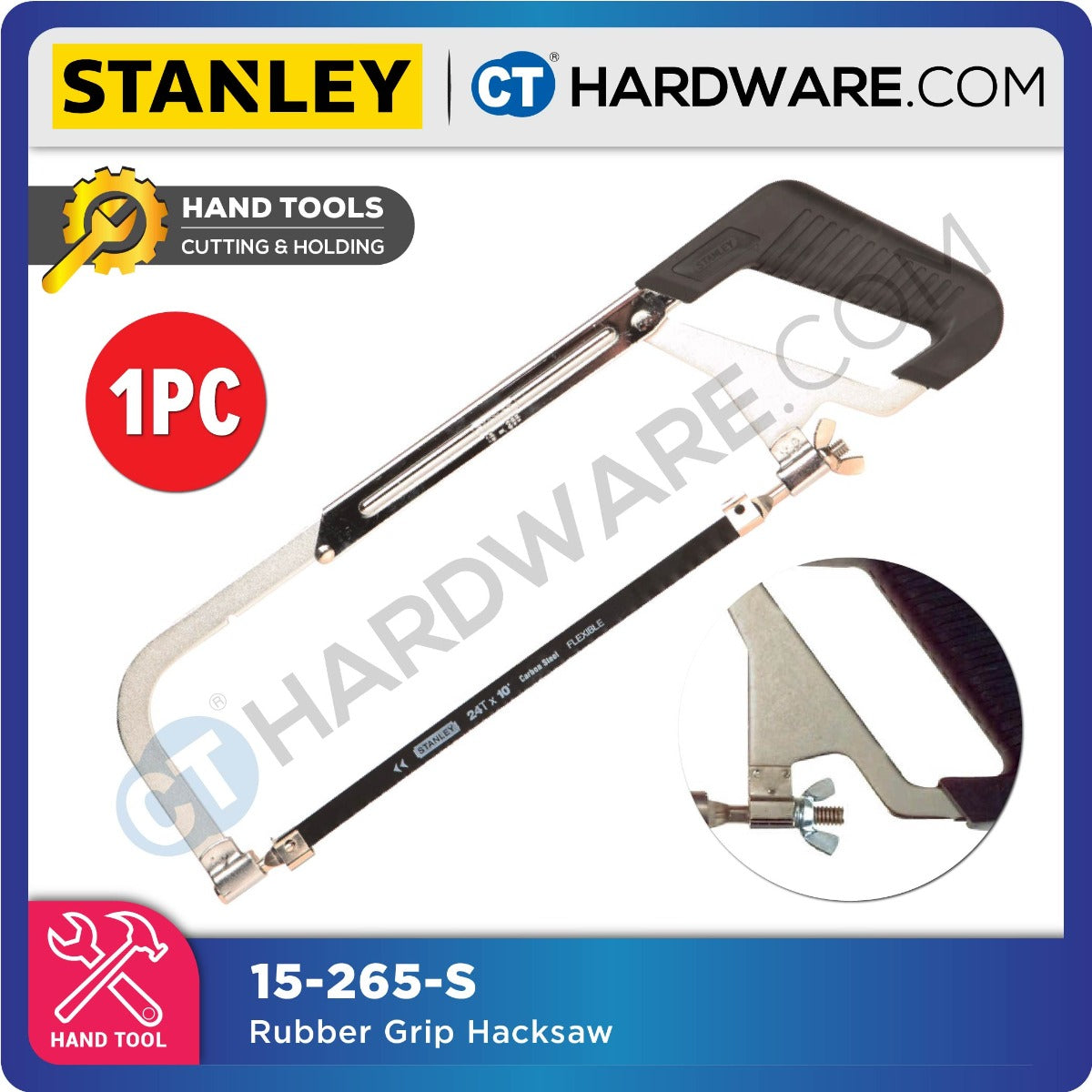Stanley 15-265-S Rubber Grip Hacksaw 10" & 12" (Adjustable Blade)
