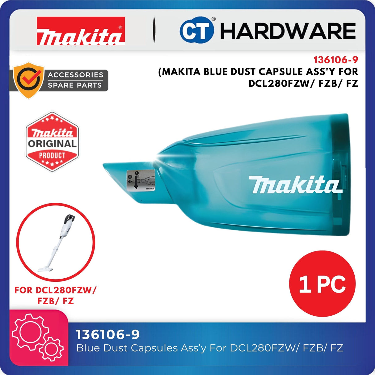 Makita 136106-9 Dust Capsule Assembly Blue for DCL280FZW FZB / FZ