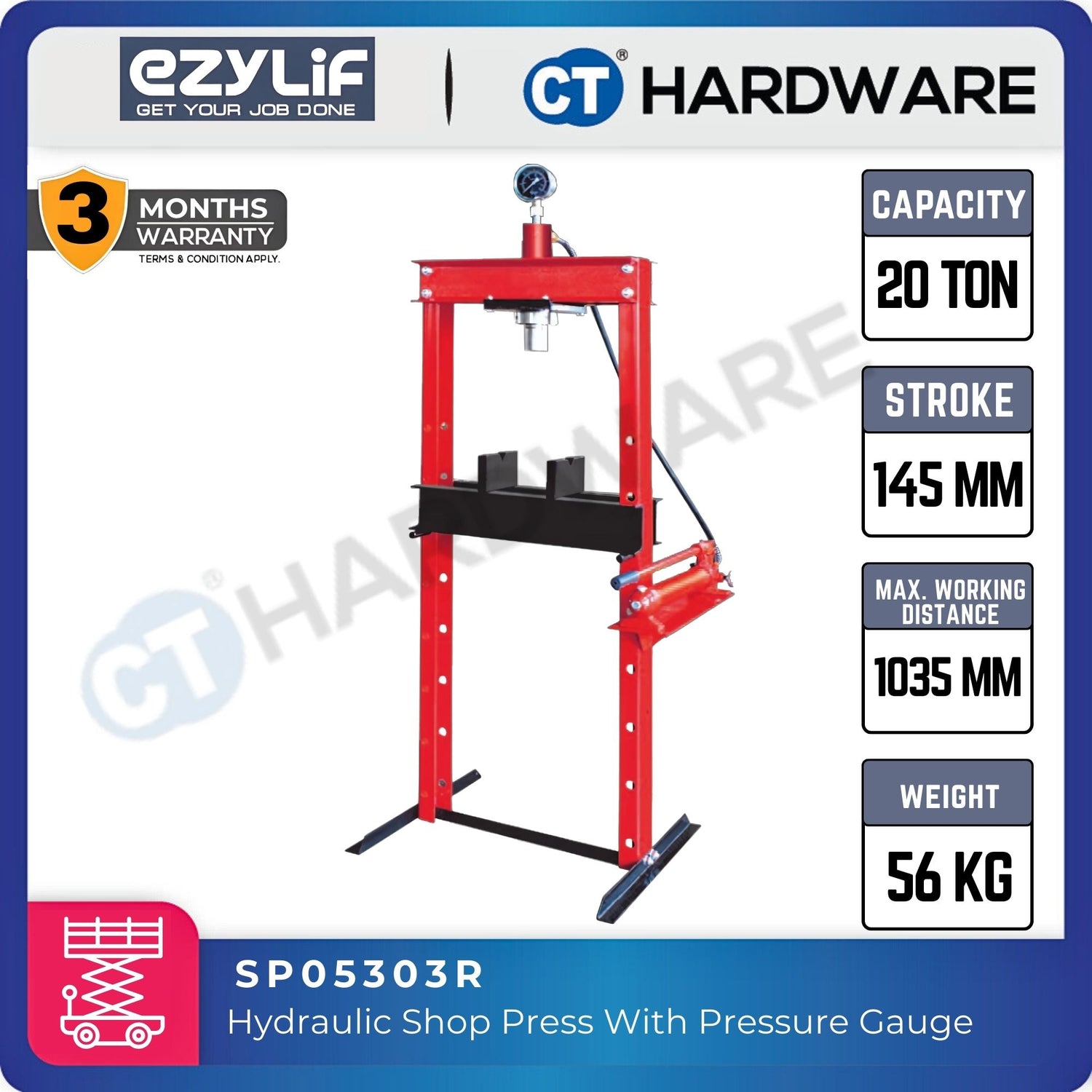 EZYLIF SP05-Series Hydraulic Shop Press – SP05201R / SP05301R / SP05602R / SP05303R / SP05501R