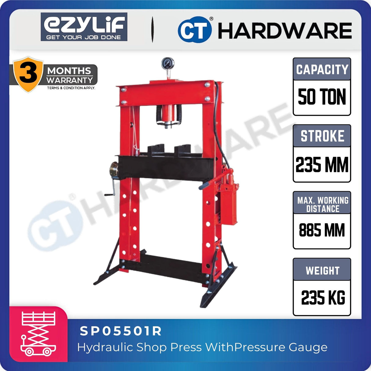 EZYLIF SP05-Series Hydraulic Shop Press – SP05201R / SP05301R / SP05602R / SP05303R / SP05501R