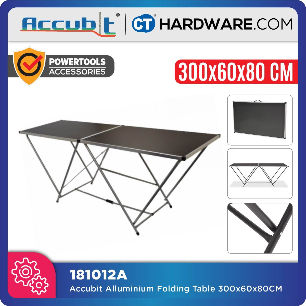 ACCUBIT 181012A ALLUMINIUM FOLDING TABLE 300 X 60 X 80 CM
