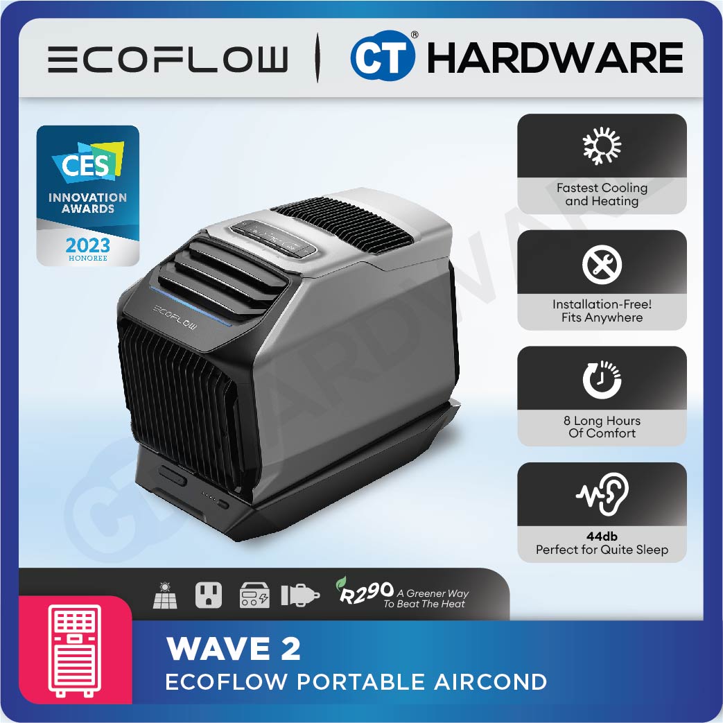 ECOFLOW WAVE2 PORTABLE AIRCOND AC INPUT 100W INPUT MAX 820W CAR INPUT 96W/192W 44-56dB 14.5KG
