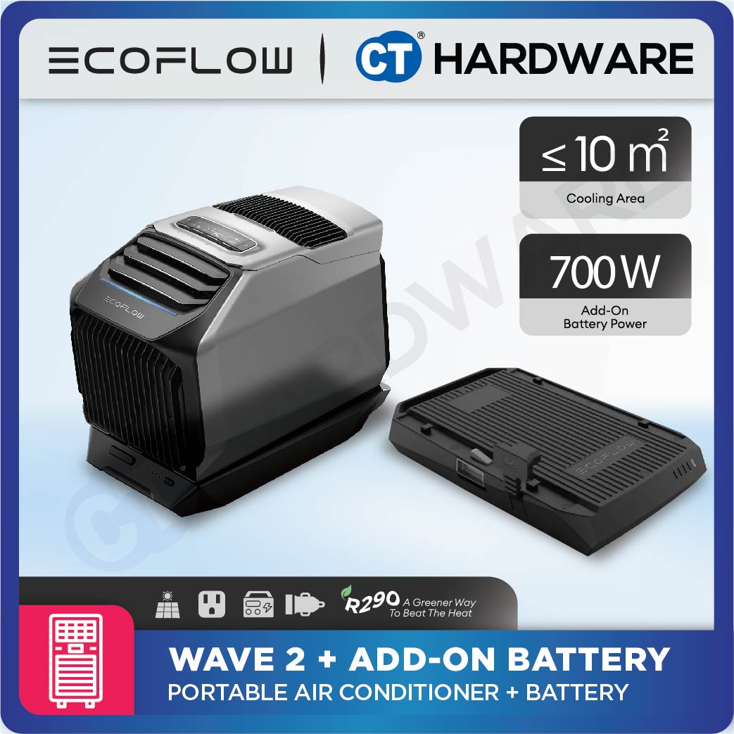 ECOFLOW WAVE2 PORTABLE AIRCOND AC INPUT 100W INPUT MAX 820W CAR INPUT 96W/192W 44-56dB 14.5KG