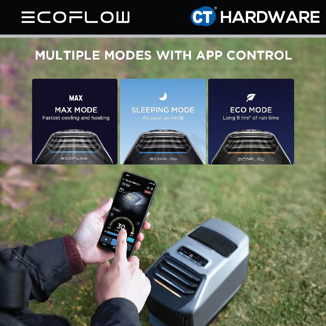 ECOFLOW WAVE2 PORTABLE AIRCOND AC INPUT 100W INPUT MAX 820W CAR INPUT 96W/192W 44-56dB 14.5KG