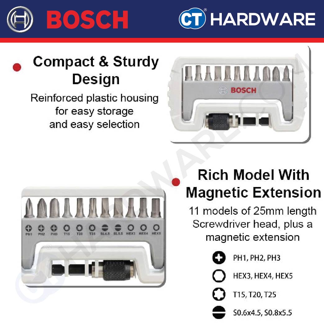 BOSCH 2607017335 PROFESSIONAL 11+1 SCREWDRIVER BIT SET 1/4" SHANK LONG LIFE