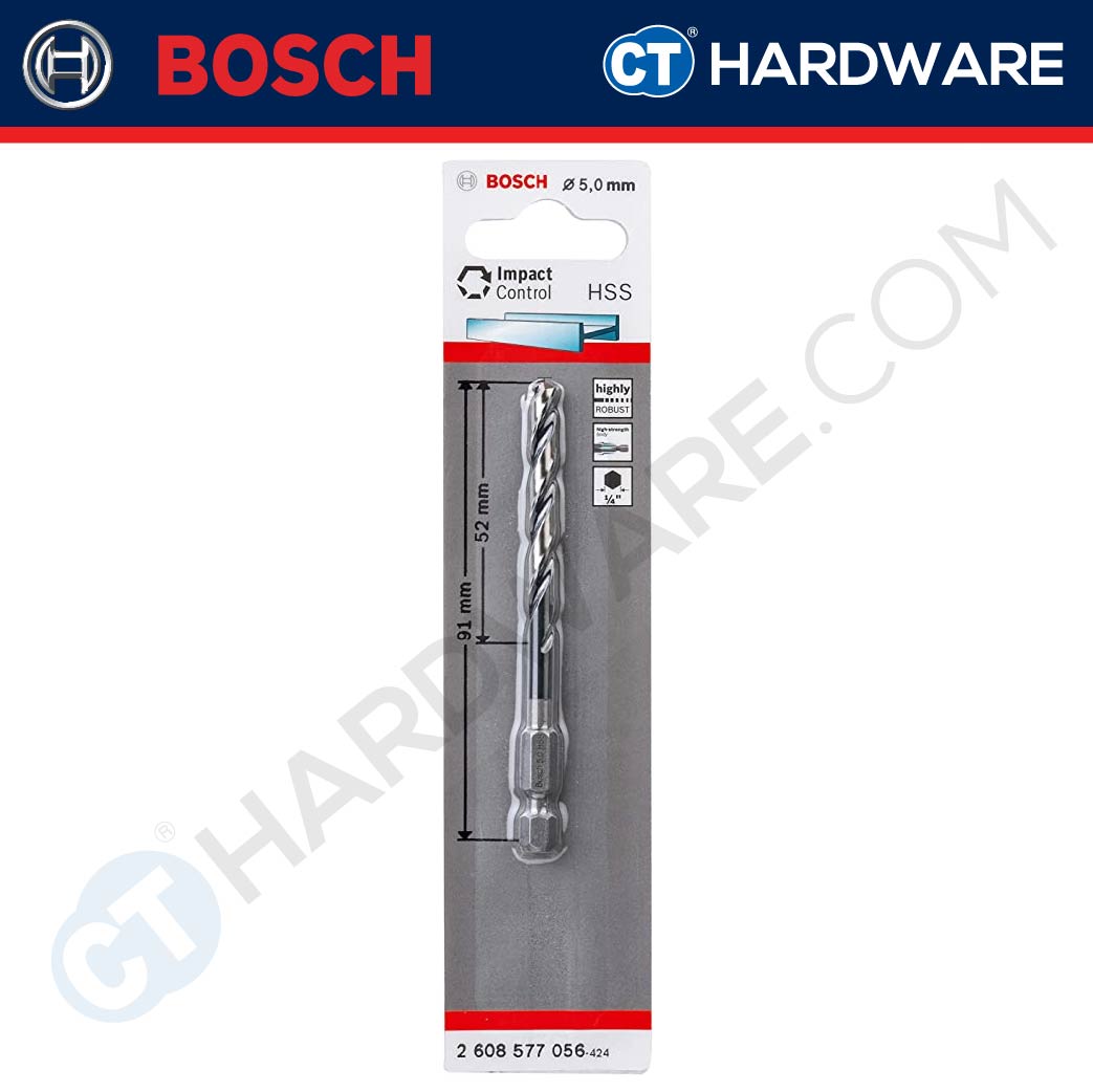 Bosch Impact Control Hex Shank HSS-G Metal Drill Bit 1/4" 2mm - 8mm