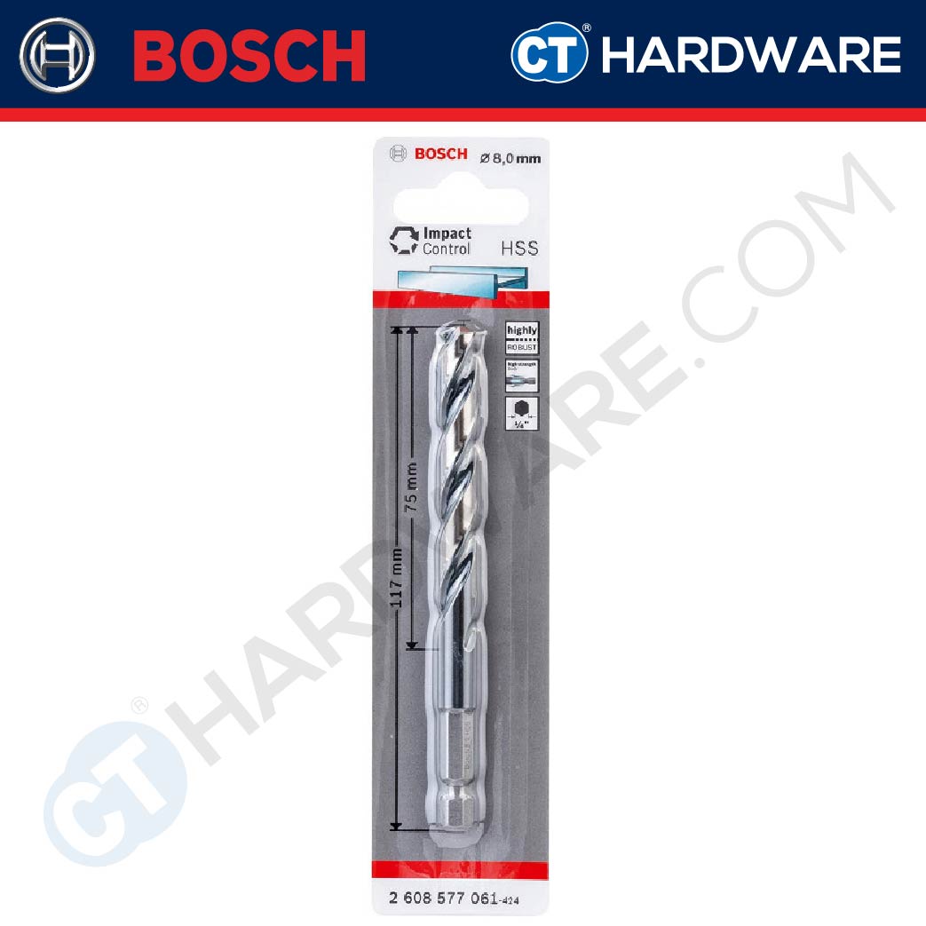 Bosch Impact Control Hex Shank HSS-G Metal Drill Bit 1/4" 2mm - 8mm