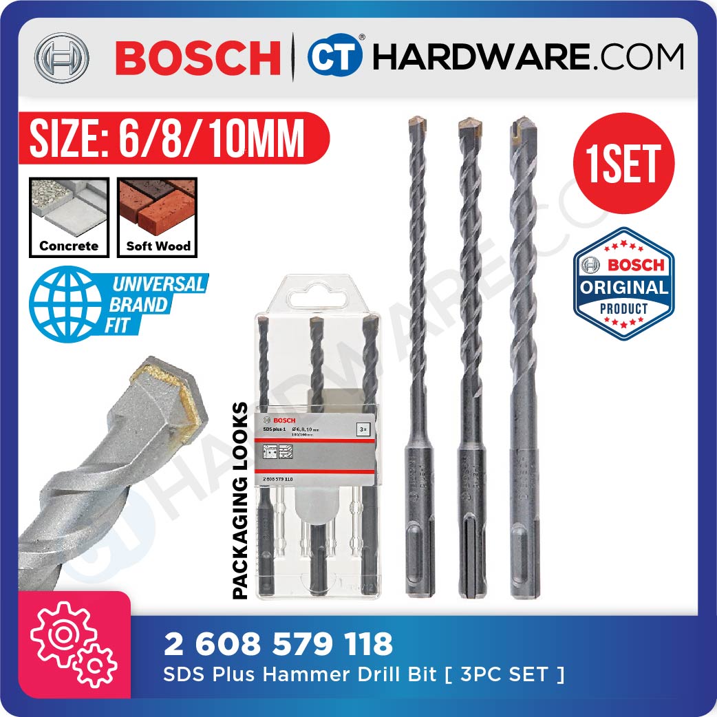 Bosch 2608579118 SDS plus-1 Hammer Drill Bit Set 6mm, 8mm, 10mm (3pcs)