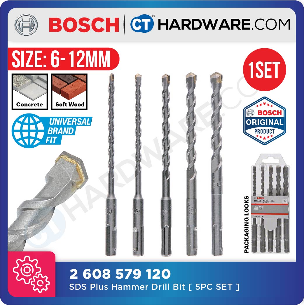 Bosch 2608579120 SDS plus-1 Hammer Drill Bit Set 6mm x2, 8mm, 10mm, 12mm (5pcs)