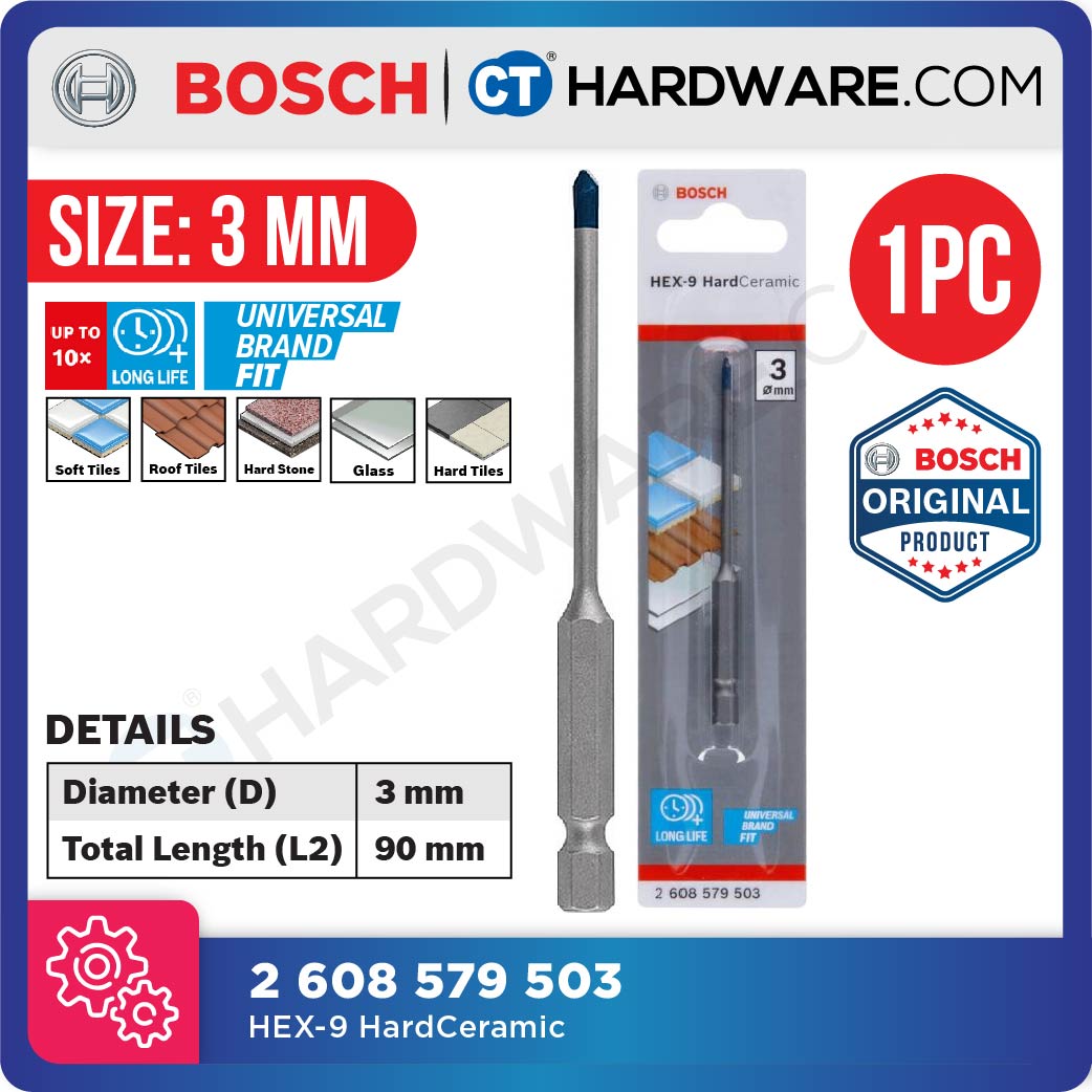 BOSCH HEX-9 HARD CERAMIC TILE DRILL BIT SIZE 3 MM - 12 MM | UNIVERSAL BRAND FIT | LONG LIFE - 1PC