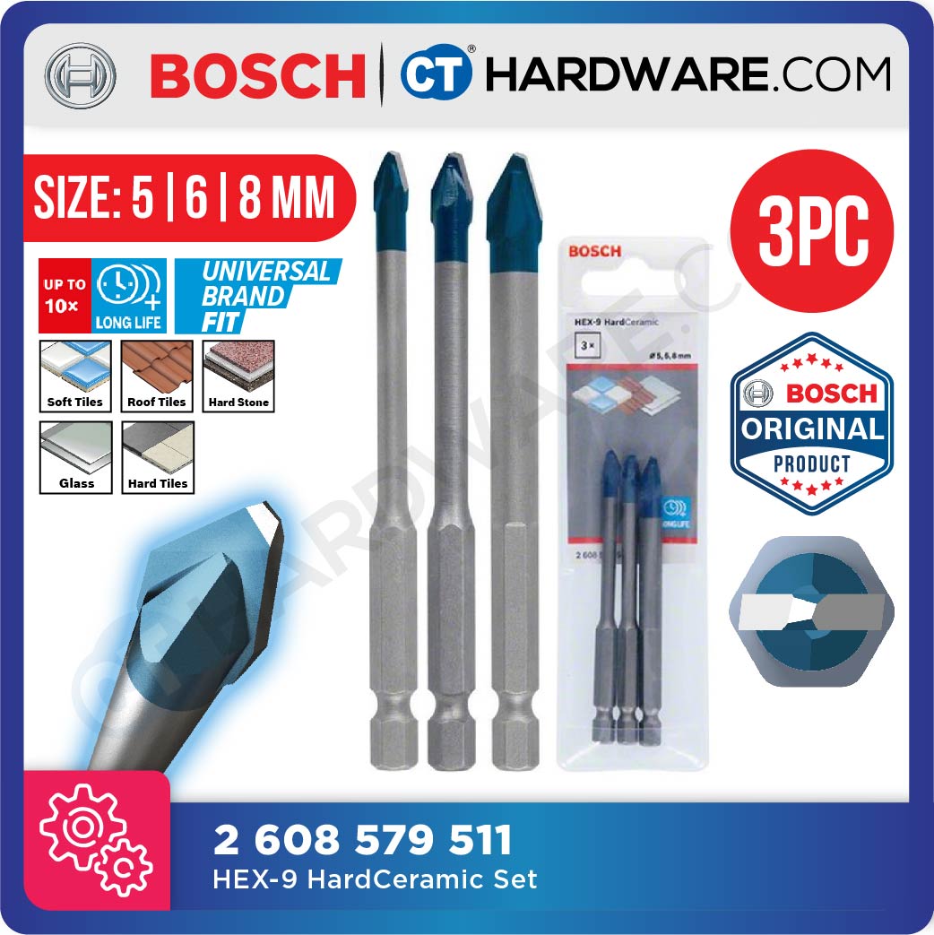 Bosch EXPERT 2608579511 HEX-9 Hard Ceramic Drill Bit Set 5mm, 6mm, 8mm (3pcs)
