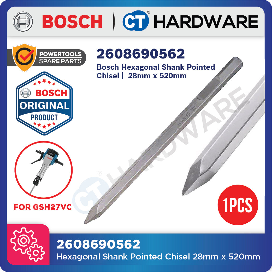 Bosch PRO 2608690562 HEX 28 Pointed Chisel 28mm x 520mm