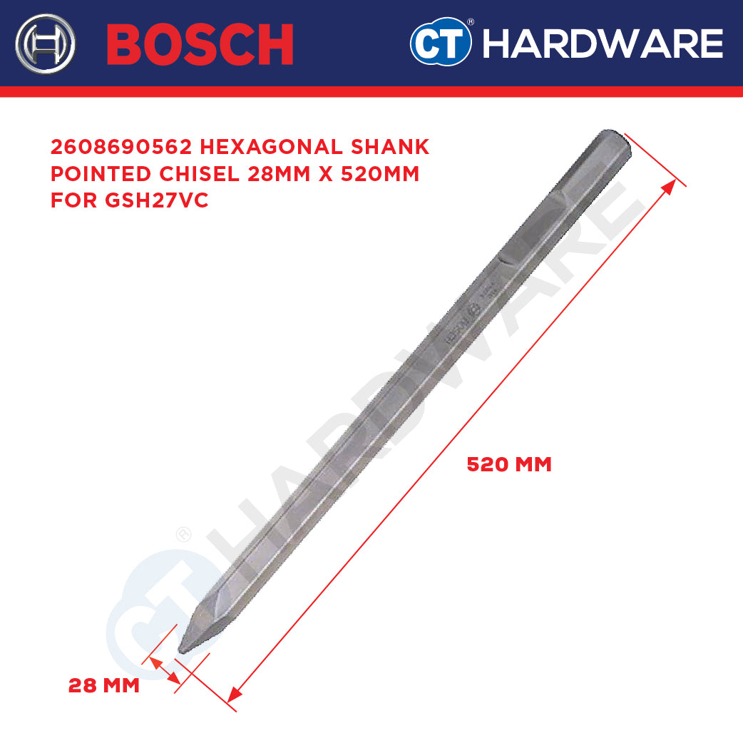 Bosch PRO 2608690562 HEX 28 Pointed Chisel 28mm x 520mm