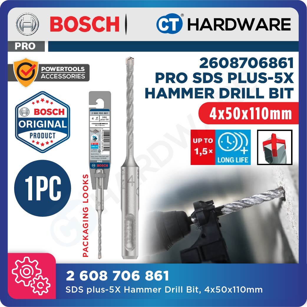 BOSCH PRO SDS Plus-5X Hammer Drill Bit Size 5mm to 13mm for Rotary Hammer Accessories 4 Flutes Concrete Drill Bit - 1PC