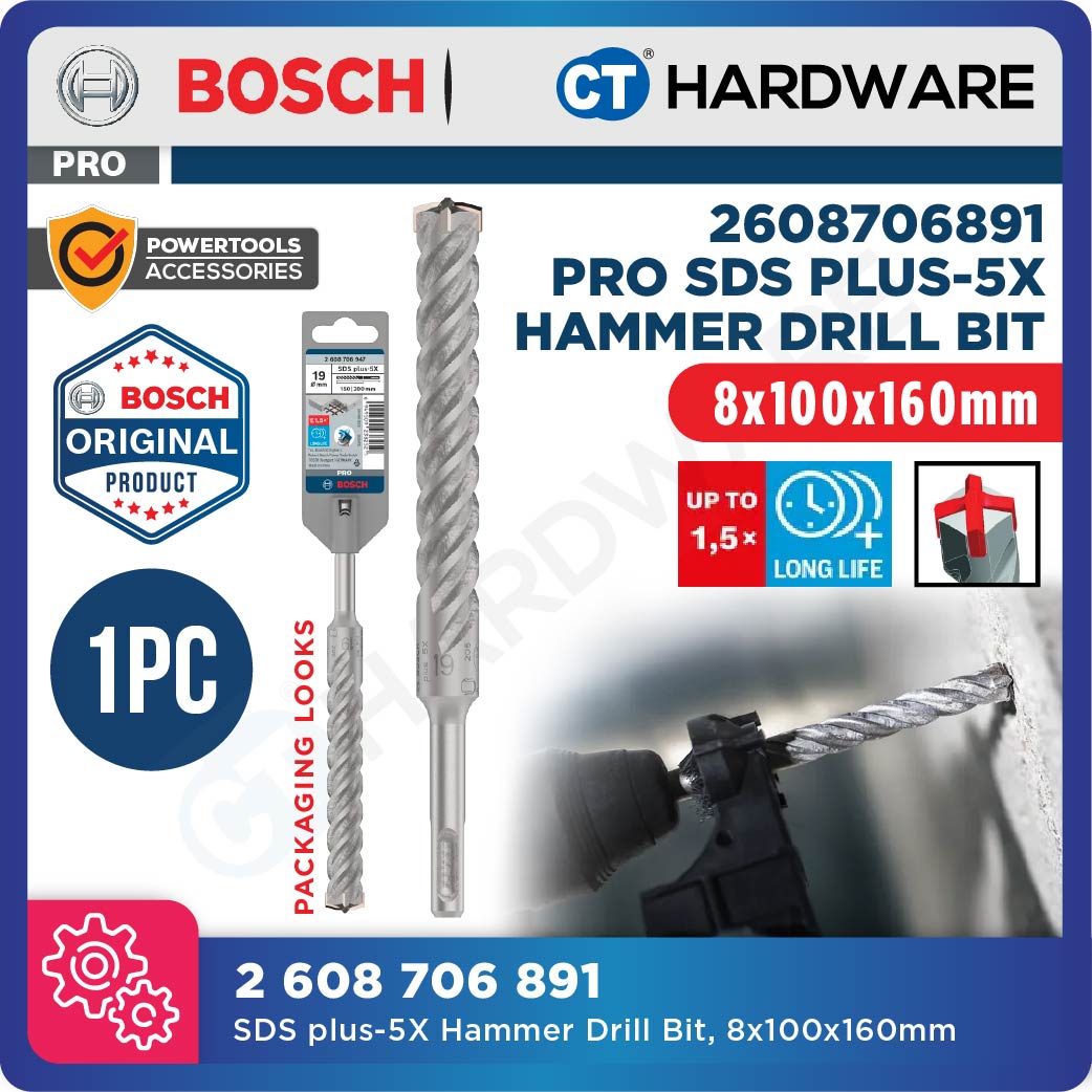 BOSCH PRO SDS Plus-5X Hammer Drill Bit Size 5mm to 13mm for Rotary Hammer Accessories 4 Flutes Concrete Drill Bit - 1PC