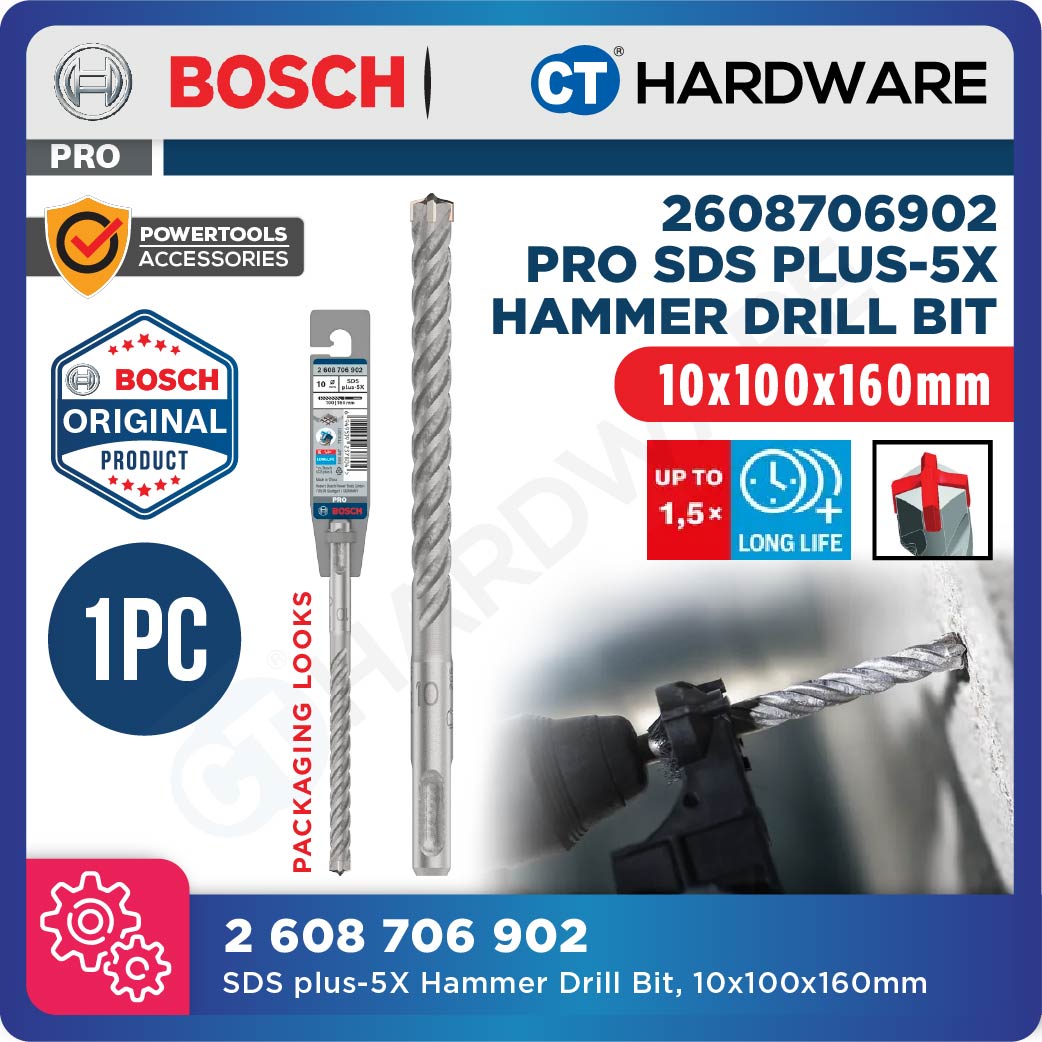 BOSCH PRO SDS Plus-5X Hammer Drill Bit Size 5mm to 13mm for Rotary Hammer Accessories 4 Flutes Concrete Drill Bit - 1PC