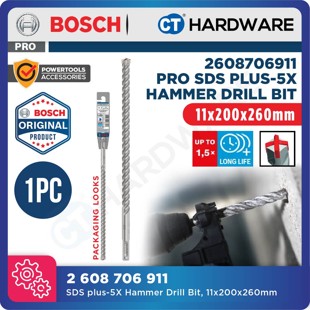 BOSCH PRO SDS Plus-5X Hammer Drill Bit Size 5mm to 13mm for Rotary Hammer Accessories 4 Flutes Concrete Drill Bit - 1PC