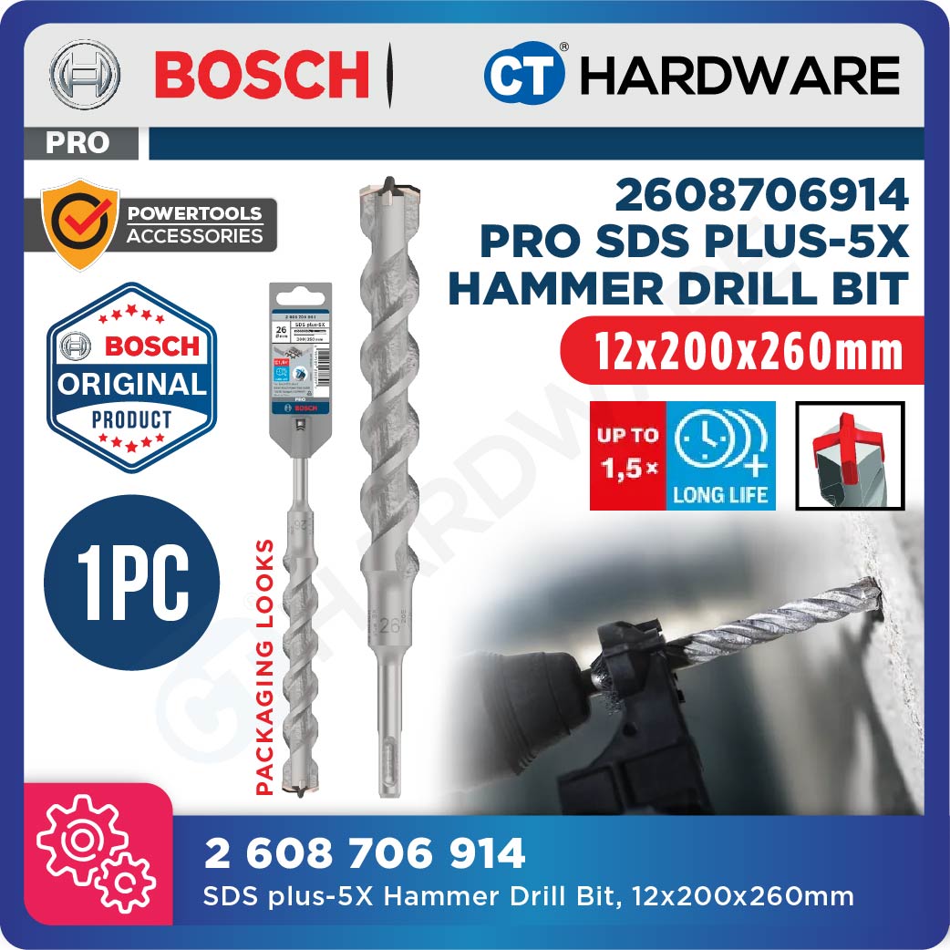 BOSCH PRO SDS Plus-5X Hammer Drill Bit Size 5mm to 13mm for Rotary Hammer Accessories 4 Flutes Concrete Drill Bit - 1PC