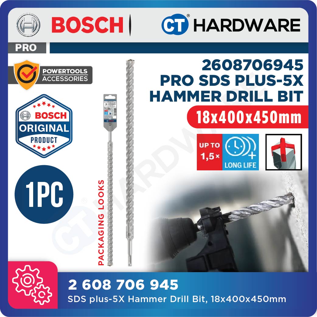 BOSCH PRO SDS Plus-5X Hammer Drill Bit Size 14mm to 26mm for Rotary Hammer Accessories 4 Flutes Concrete Drill Bit- 1PC
