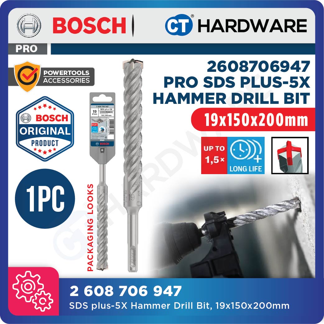 BOSCH PRO SDS Plus-5X Hammer Drill Bit Size 14mm to 26mm for Rotary Hammer Accessories 4 Flutes Concrete Drill Bit- 1PC