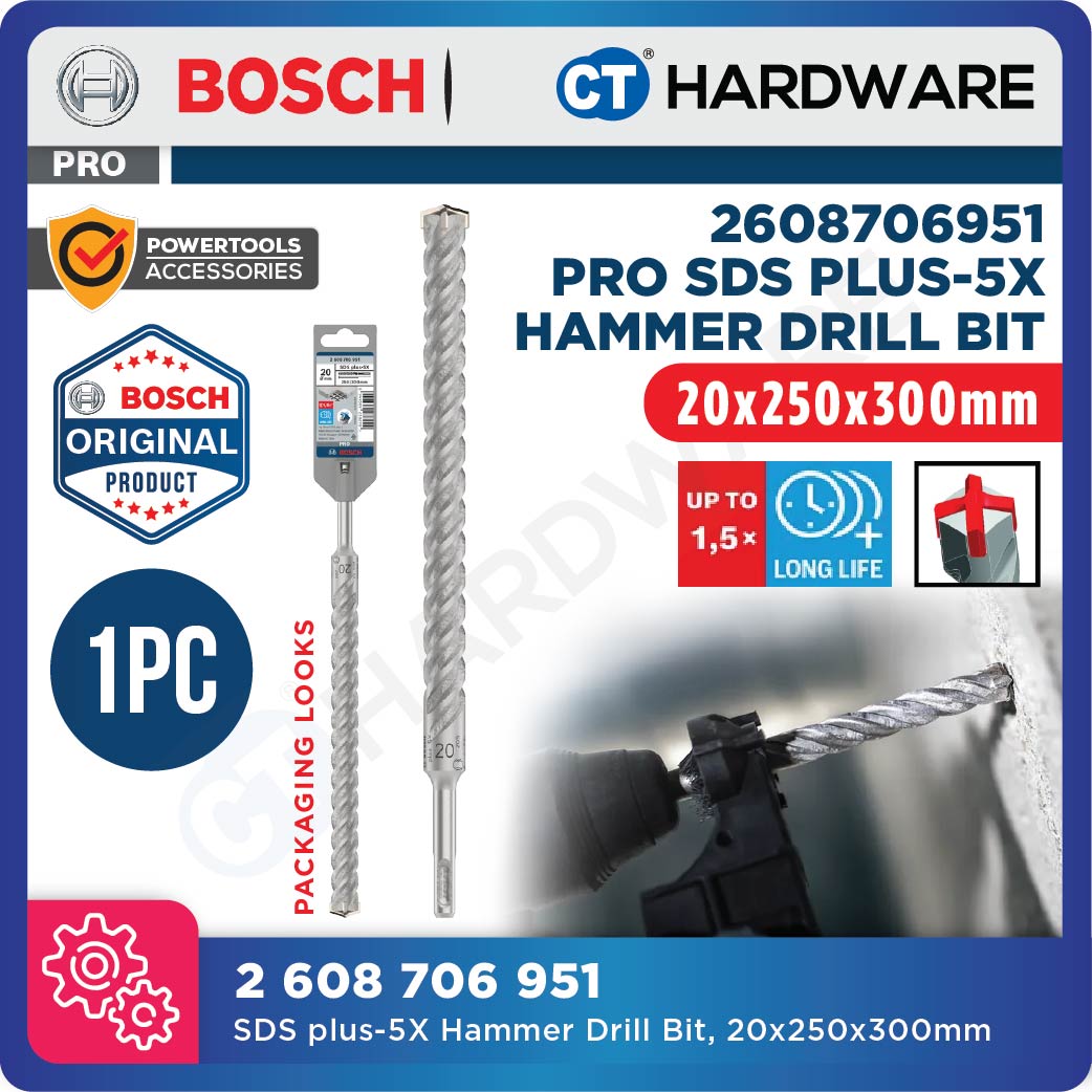 BOSCH PRO SDS Plus-5X Hammer Drill Bit Size 14mm to 26mm for Rotary Hammer Accessories 4 Flutes Concrete Drill Bit- 1PC