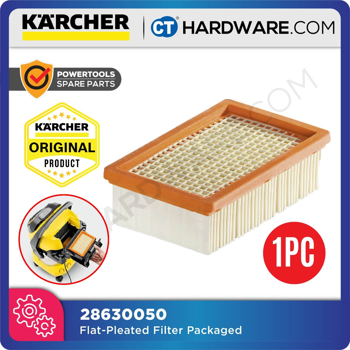 Karcher 28630050 Flat Pleated Filter For MV4/WD4 and MV5Premium/WD5Premium