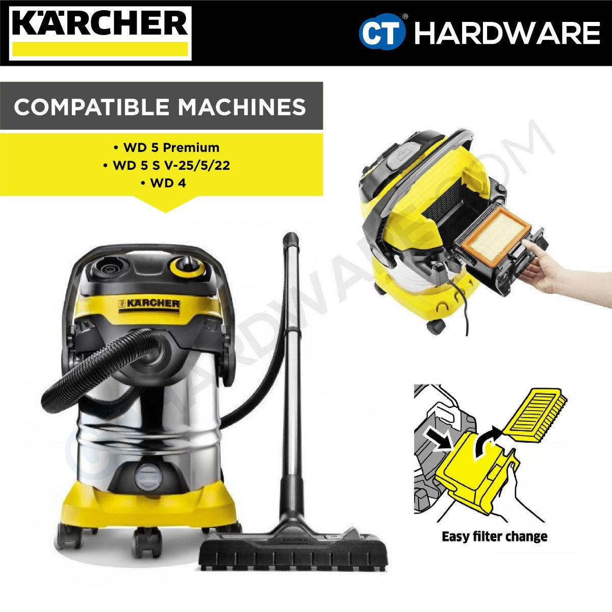 Karcher 28630050 Flat Pleated Filter For MV4/WD4 and MV5Premium/WD5Premium