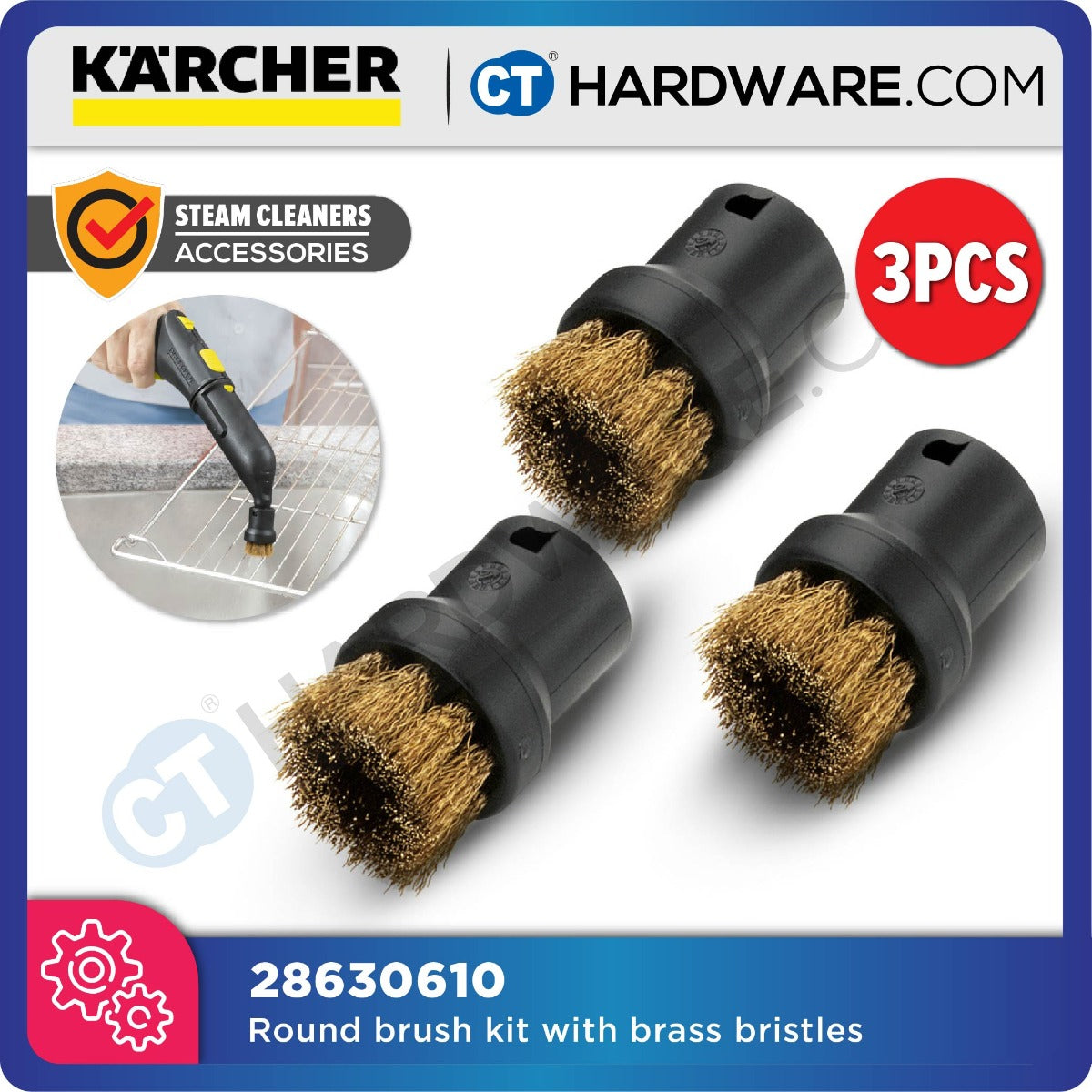 Karcher 28630610 Round Brush Kit With Brass Bristles Heavy Stains (pack of 3)