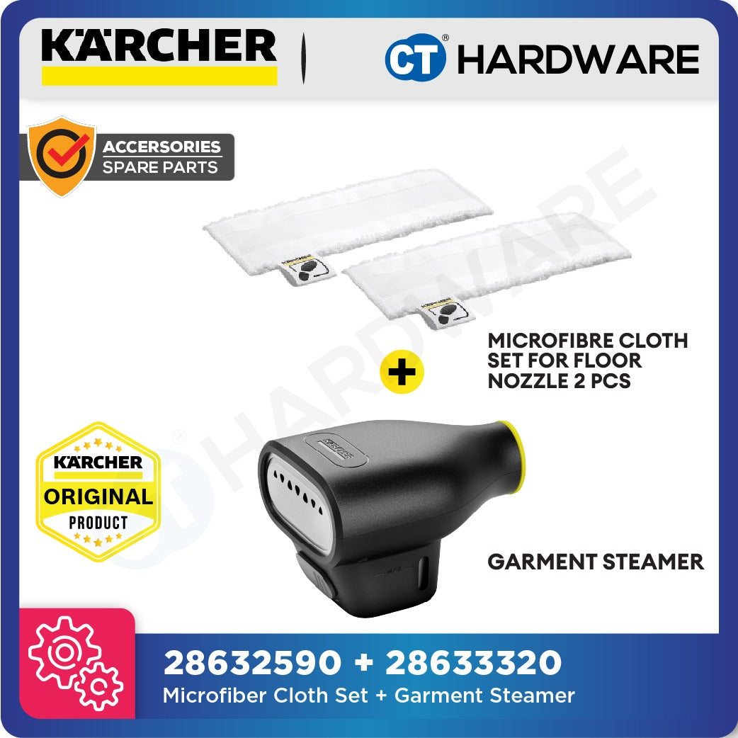 Karcher Microfibre Cloth Set with Garment Steamer for SC Series Steam Cleaner | 28632590 + 28633320 | Offer Set