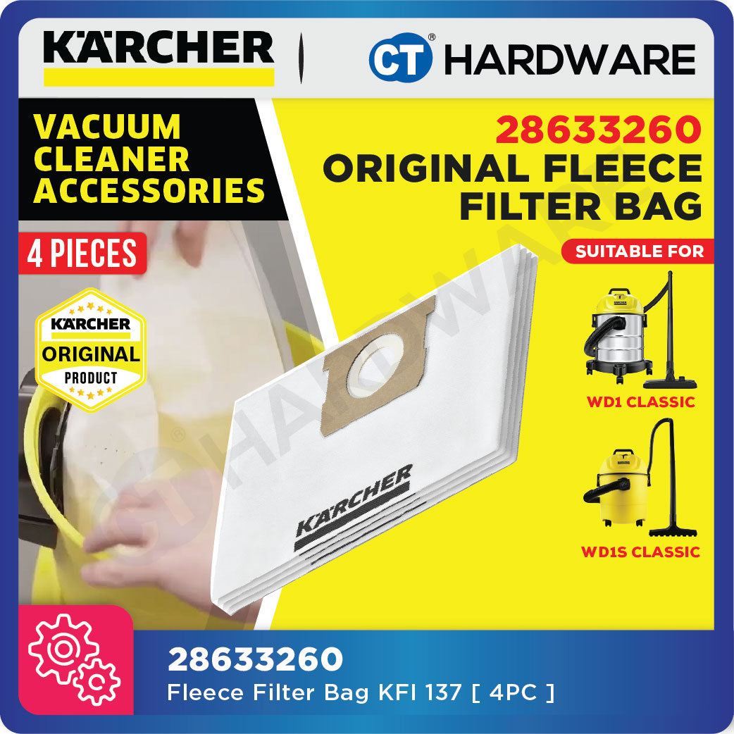 Karcher 28633260 Original Fleece Filter Bags KFI 137 for WD1 Series Vacuum Cleaner