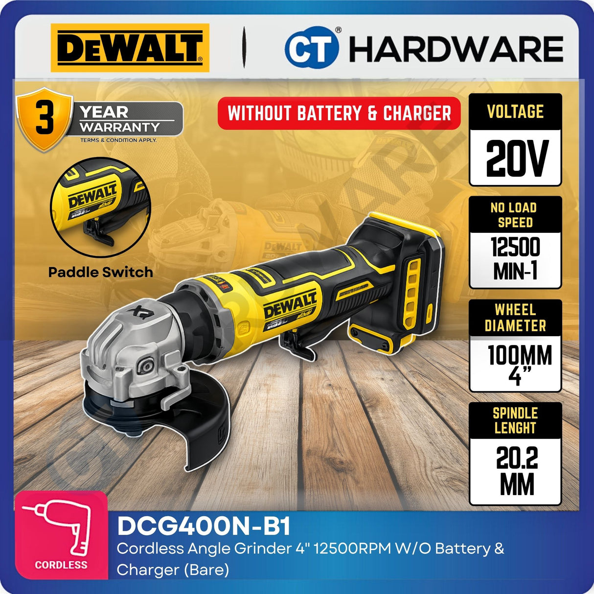 DEWALT DCG400N-B1 20V MAX XR Cordless 4 Inch Angle Grinder Bare Unit