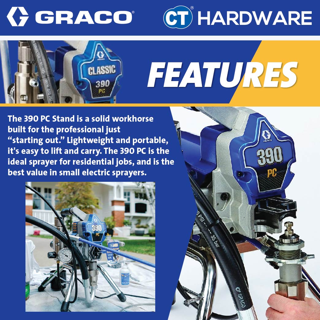 Graco 390PC Electric Airless Sprayer 5/8HP | DC MOTOR | 3300PSI | 1.8L/MIN | 0.021 MAX TIP SIZE